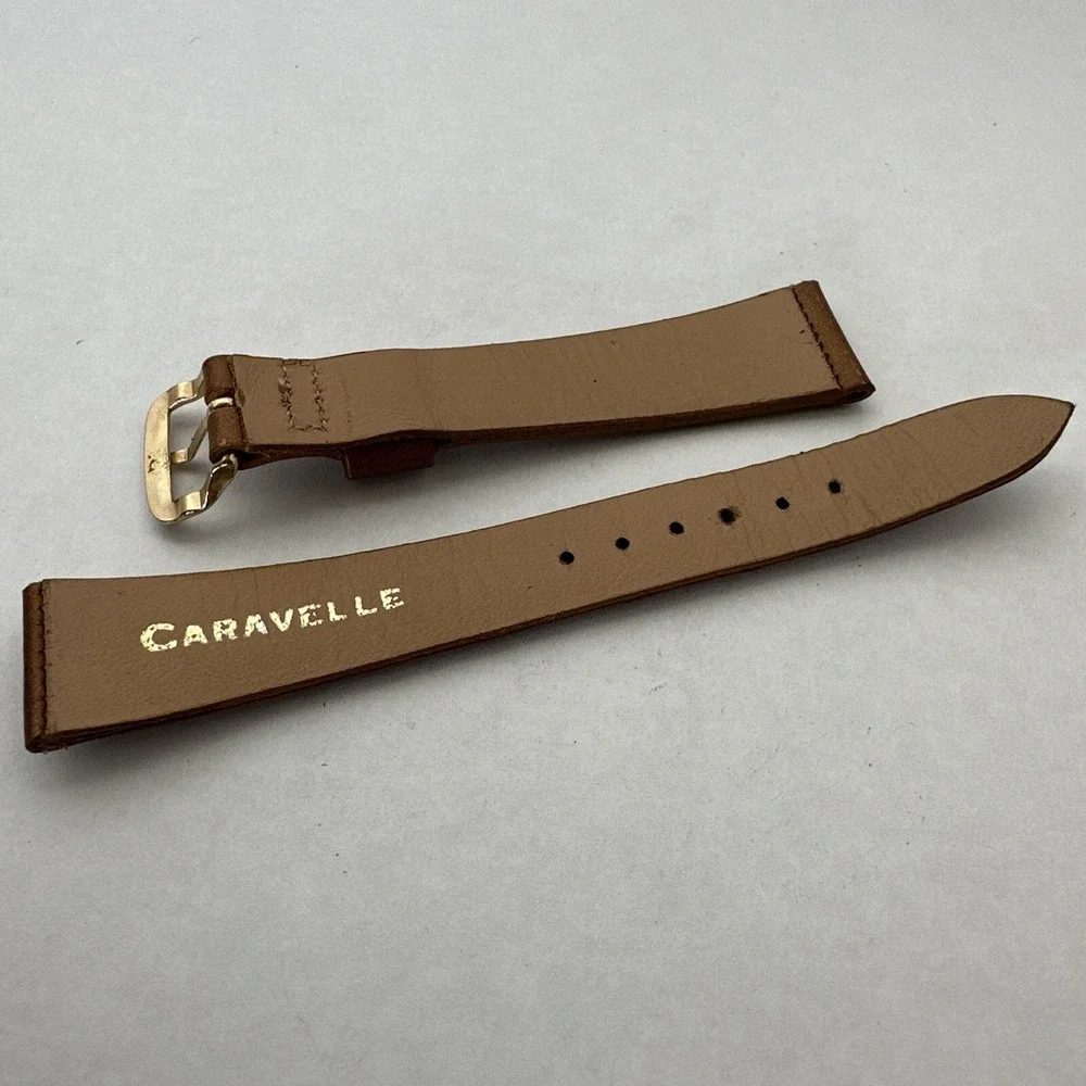 Caravelle Brown Leather Watch Strap Gold Tone Buckle Replacement Band